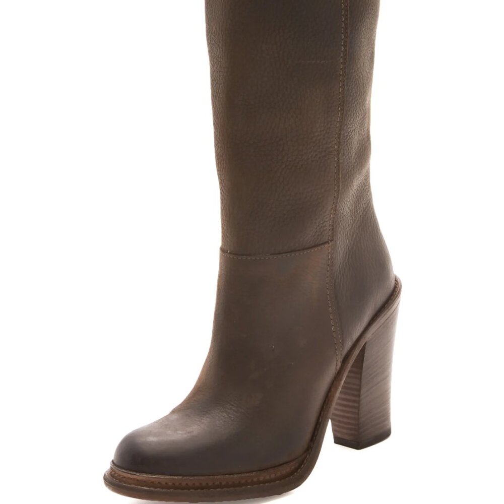Vera Wang Women's Taupe kai Leather Block Heel Knee High Riding Boot Size 9.5M